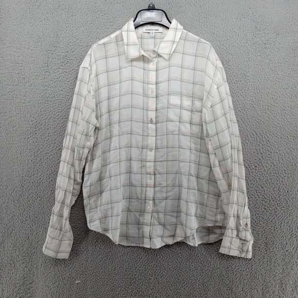 Elizabeth And James‎ Shirt Womens Medium White Green Orange Grid Check Cotton - Picture 1 of 8